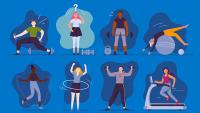 Illustration of diverse people engaging in various workouts.