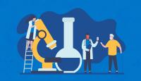 Illustration of a scientist, a doctor and a patient with research equipments.