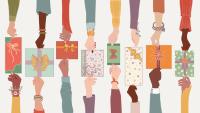 illustration of hands giving gifts together