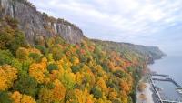 Fall foliage on the Palisades cliffs by the Hudson River.